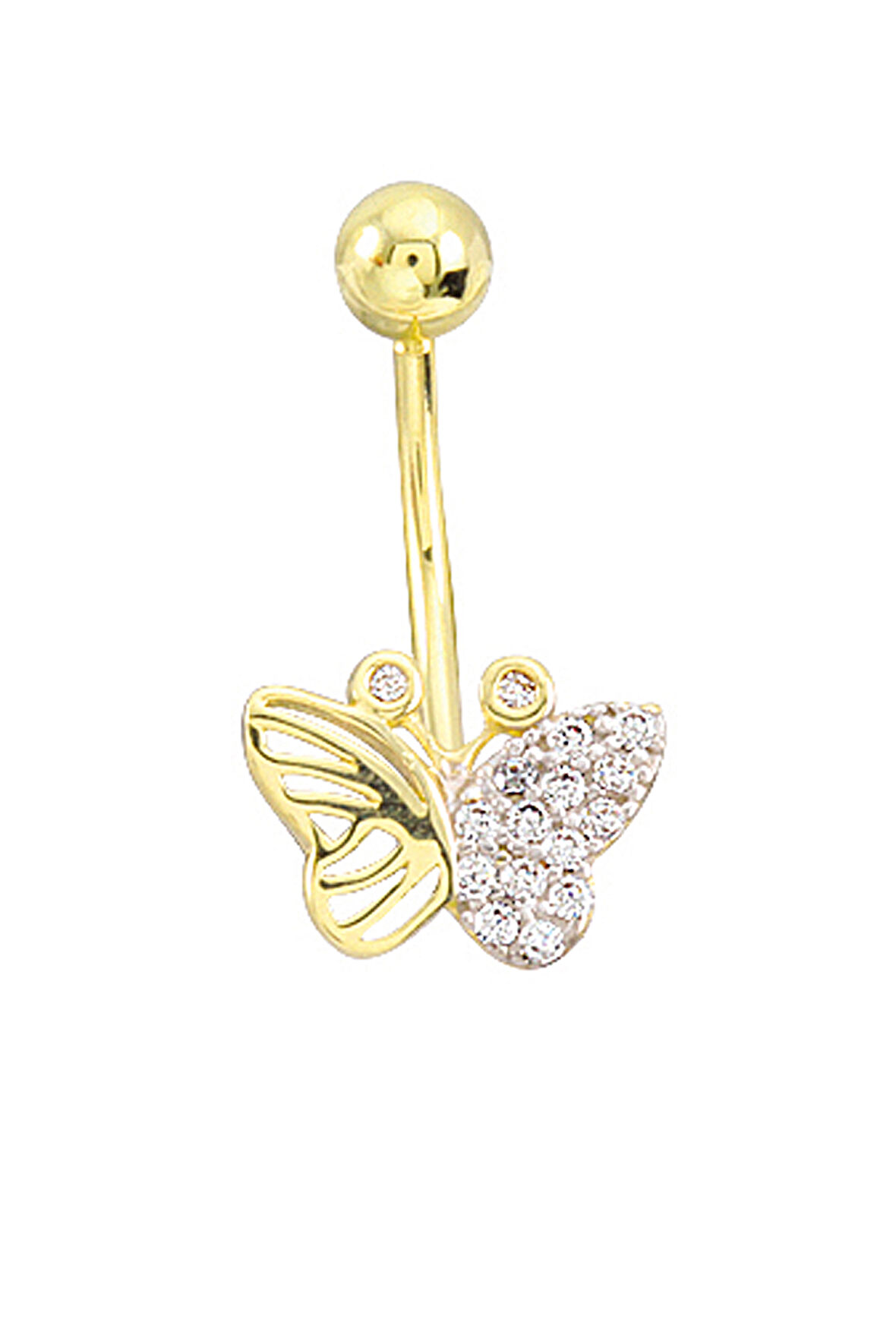 Motif Kelebekli Altın Göbek Piercingi