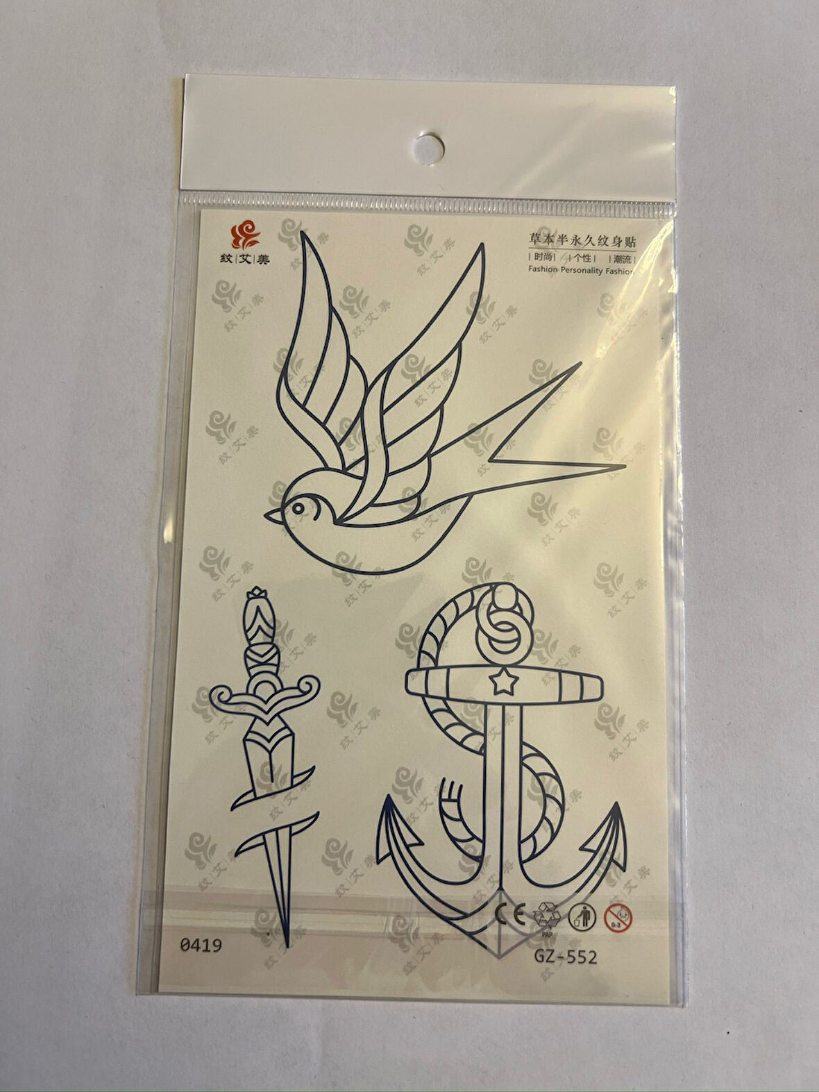 Kuş Hançer 18x11 cm  Yarı Kalıcı Hayalet Geçici Dövme Yapıştırma Dövme