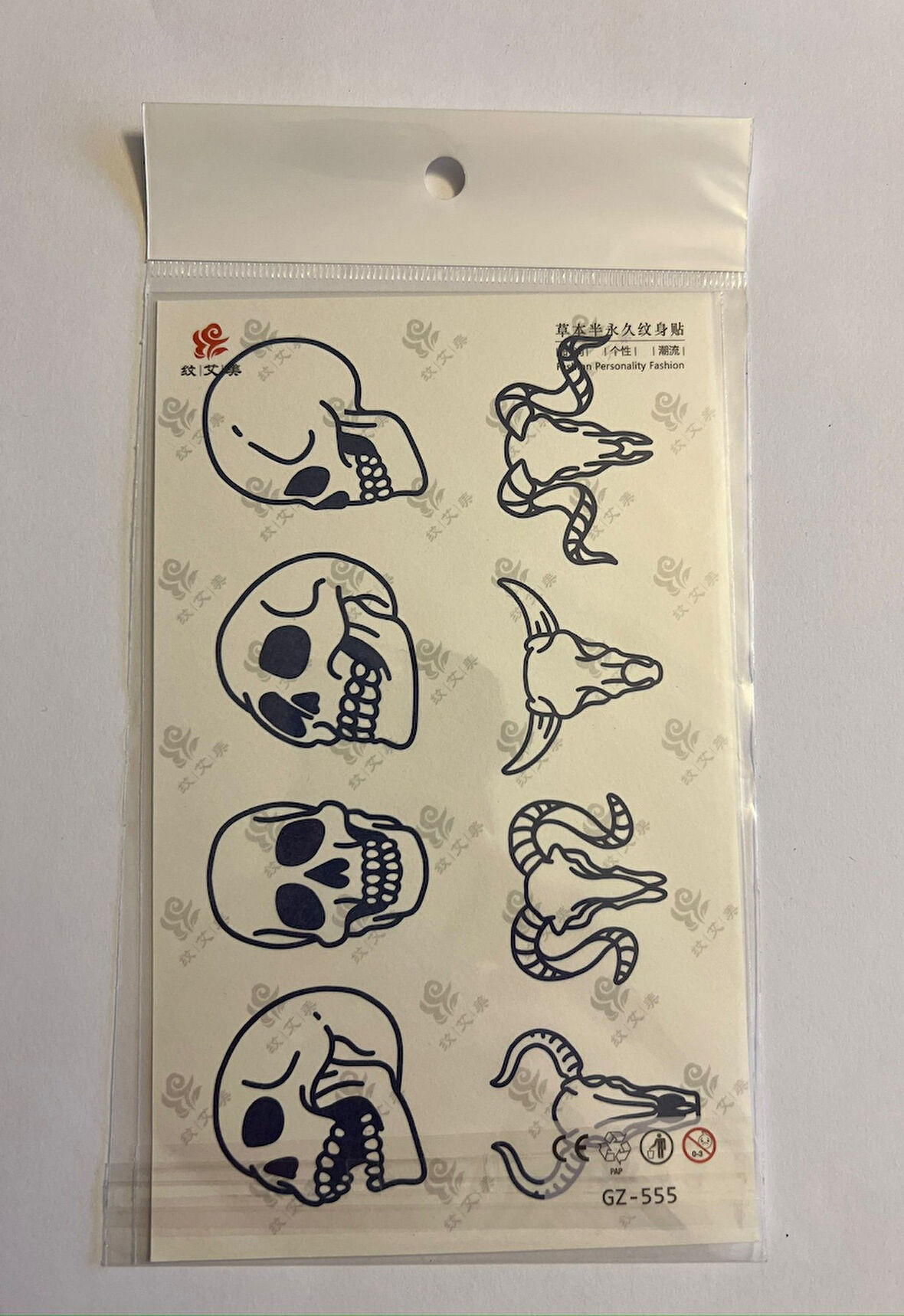 Kuru Kafalar 18x11 cm 1 Ay kalıcı Geçici Dövme Yapıştırma Dövme