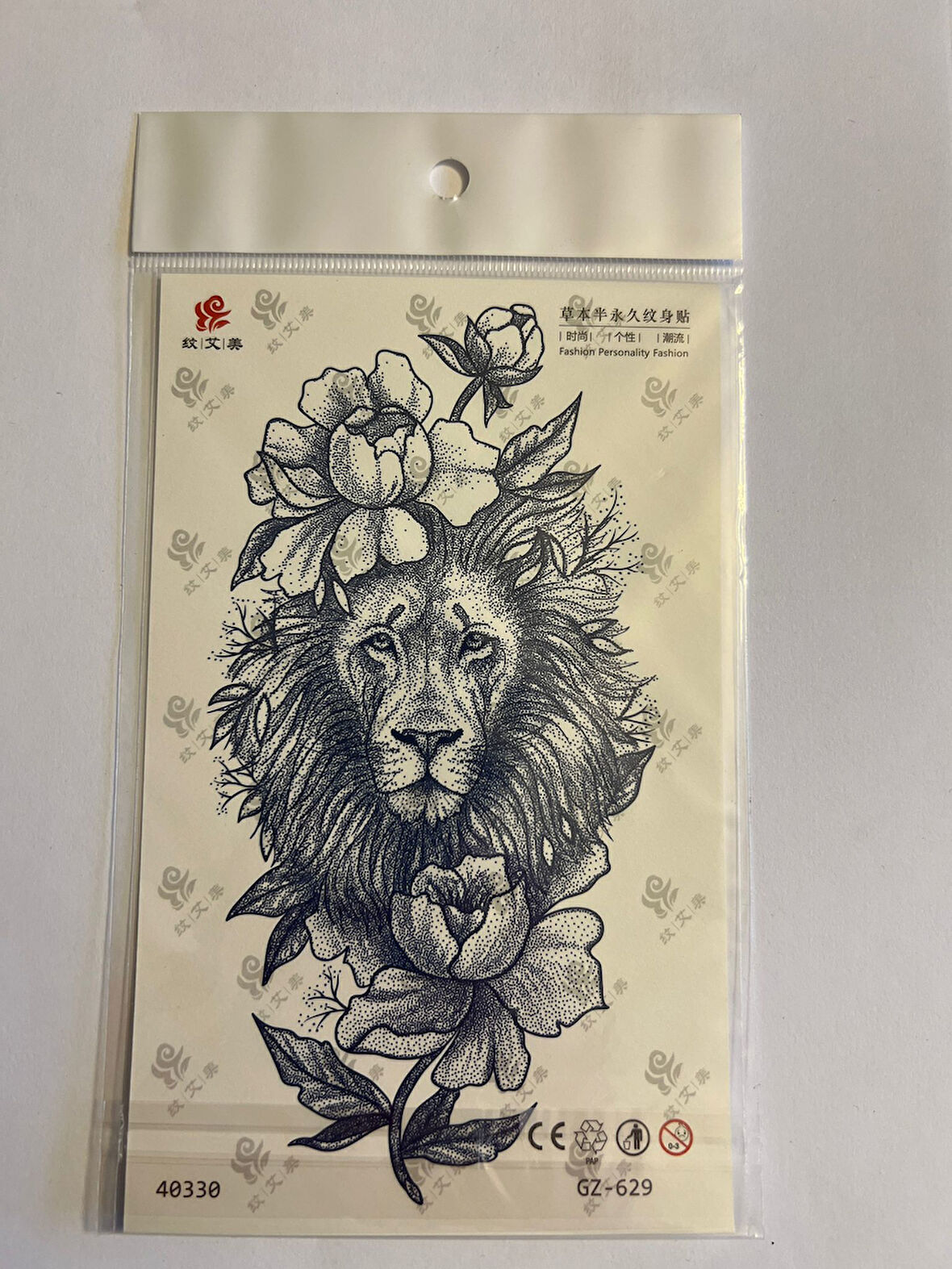 Çiçekli Aslan 18x11 cm 1 Ay Kalıcı kalıcı Geçici Dövme Yapıştırma Dövme