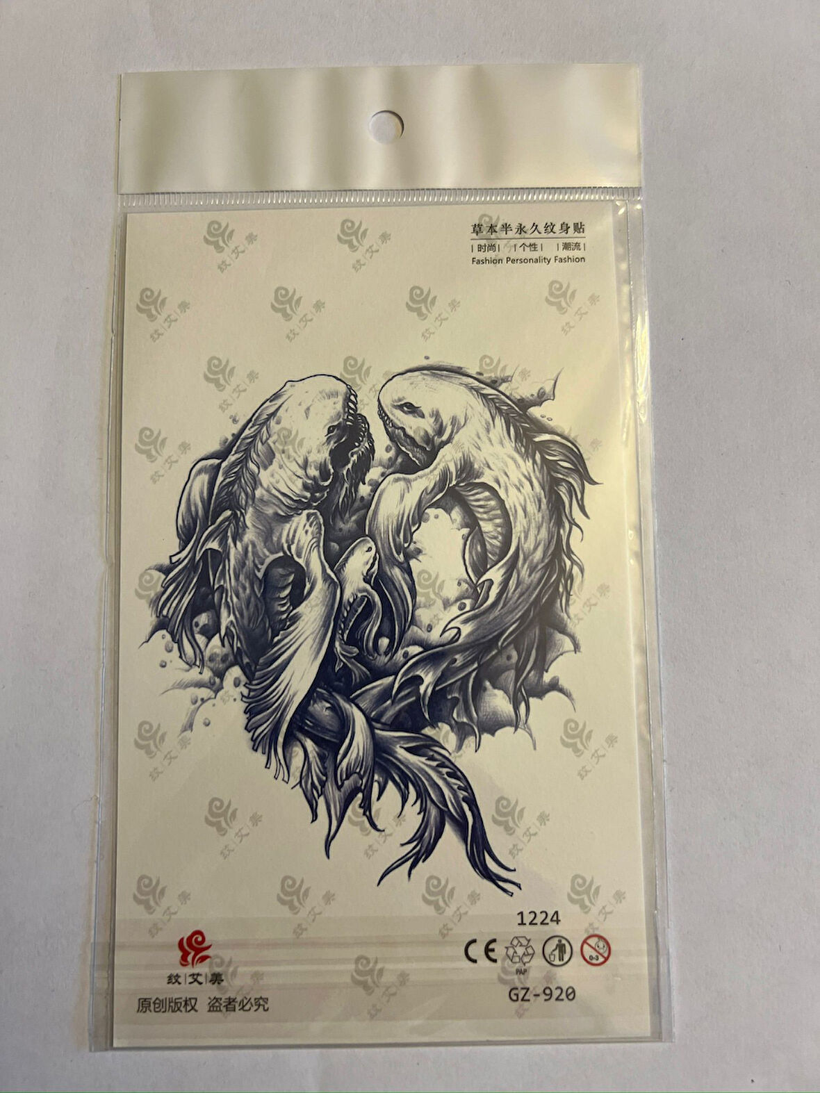 Balık 18x11 cm Yarı Kalıcı Hayalet Geçici Dövme Yapıştırma Dövme