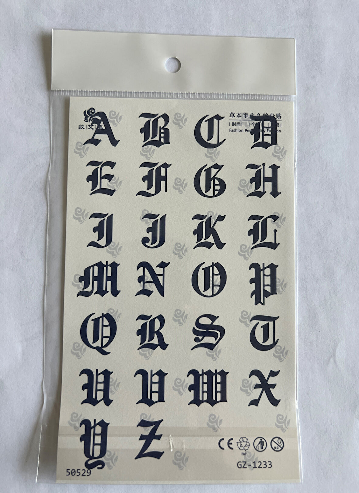 Alfabe Harfler 18x11 cm Yarı Kalıcı Geçici Dövme