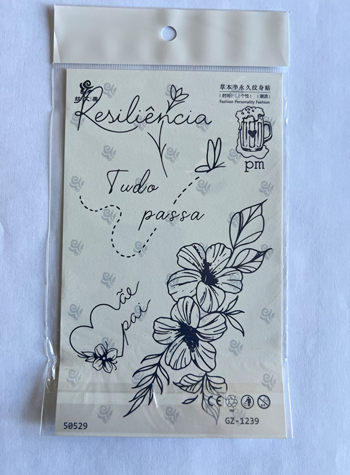 Çiçekli Yazı 18x11 cm Yarı Kalıcı Geçici Dövme