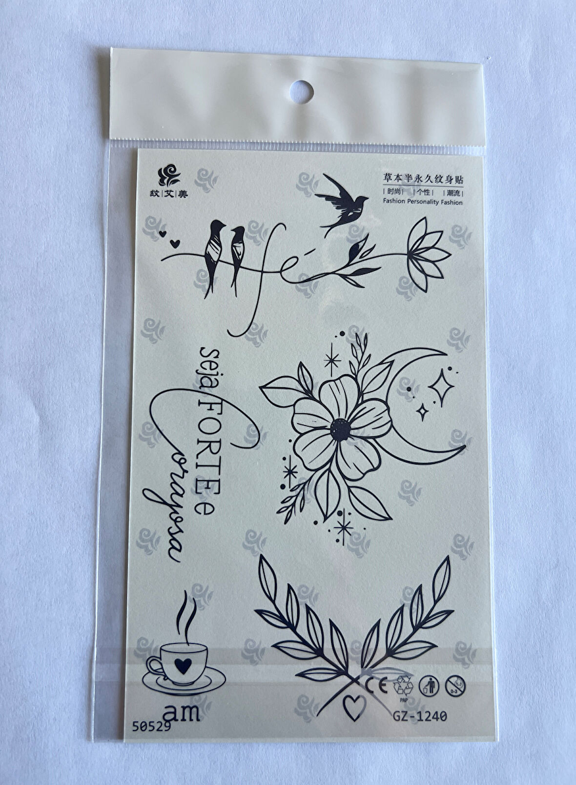 Çiçek Kuş 18x11 cm Yarı Kalıcı Geçici Dövme