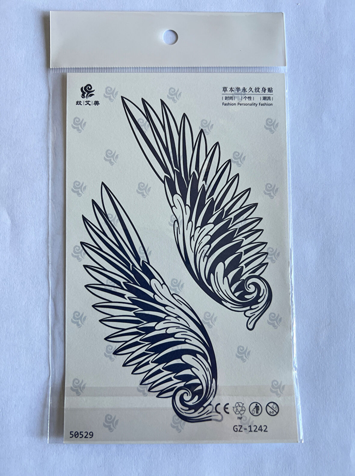 Çift Kanat 18x11 cm Yarı Kalıcı Geçici Dövme