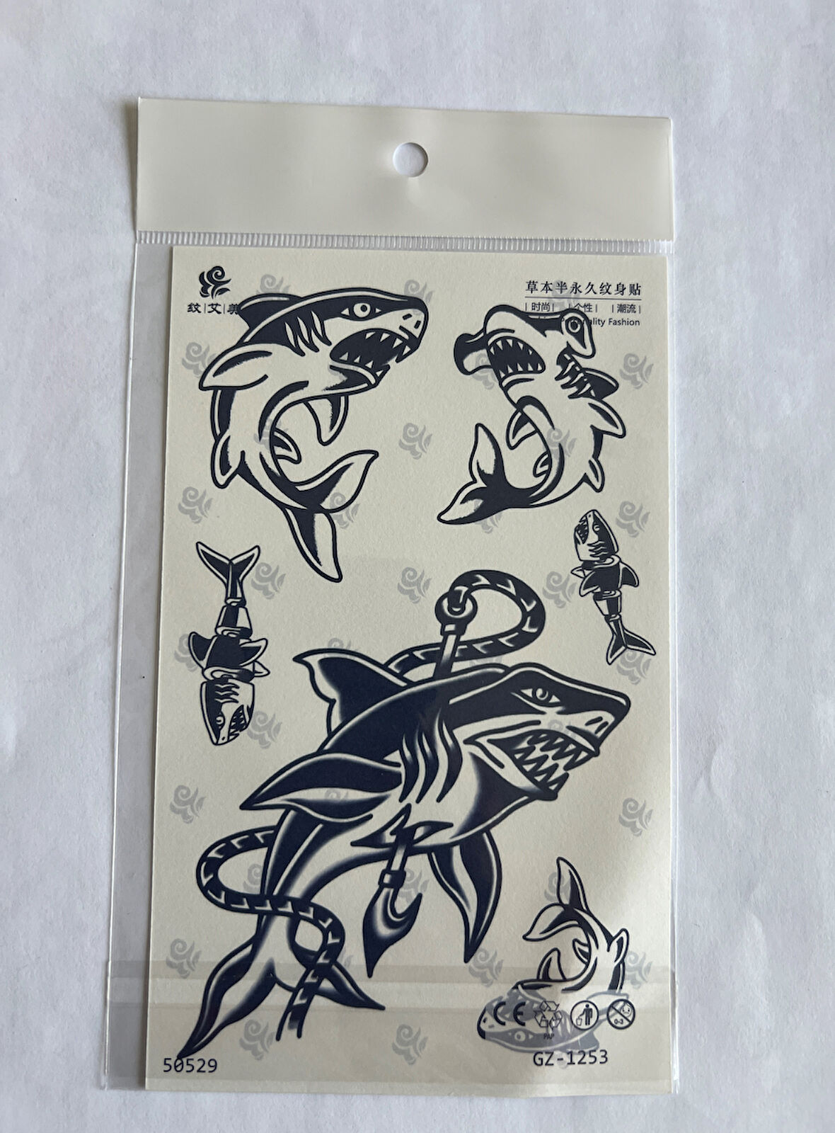 Köpek Balığı 18x11 cm Yarı Kalıcı Geçici Dövme