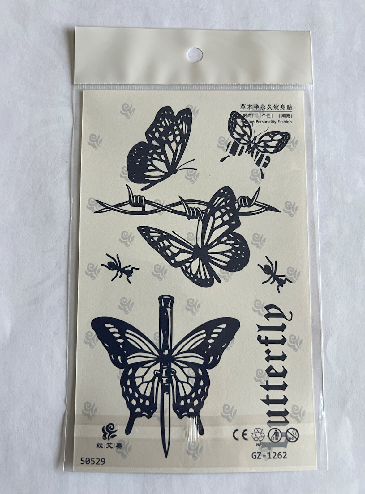 Kelebekler 18x11 cm Yarı Kalıcı Geçici Dövme