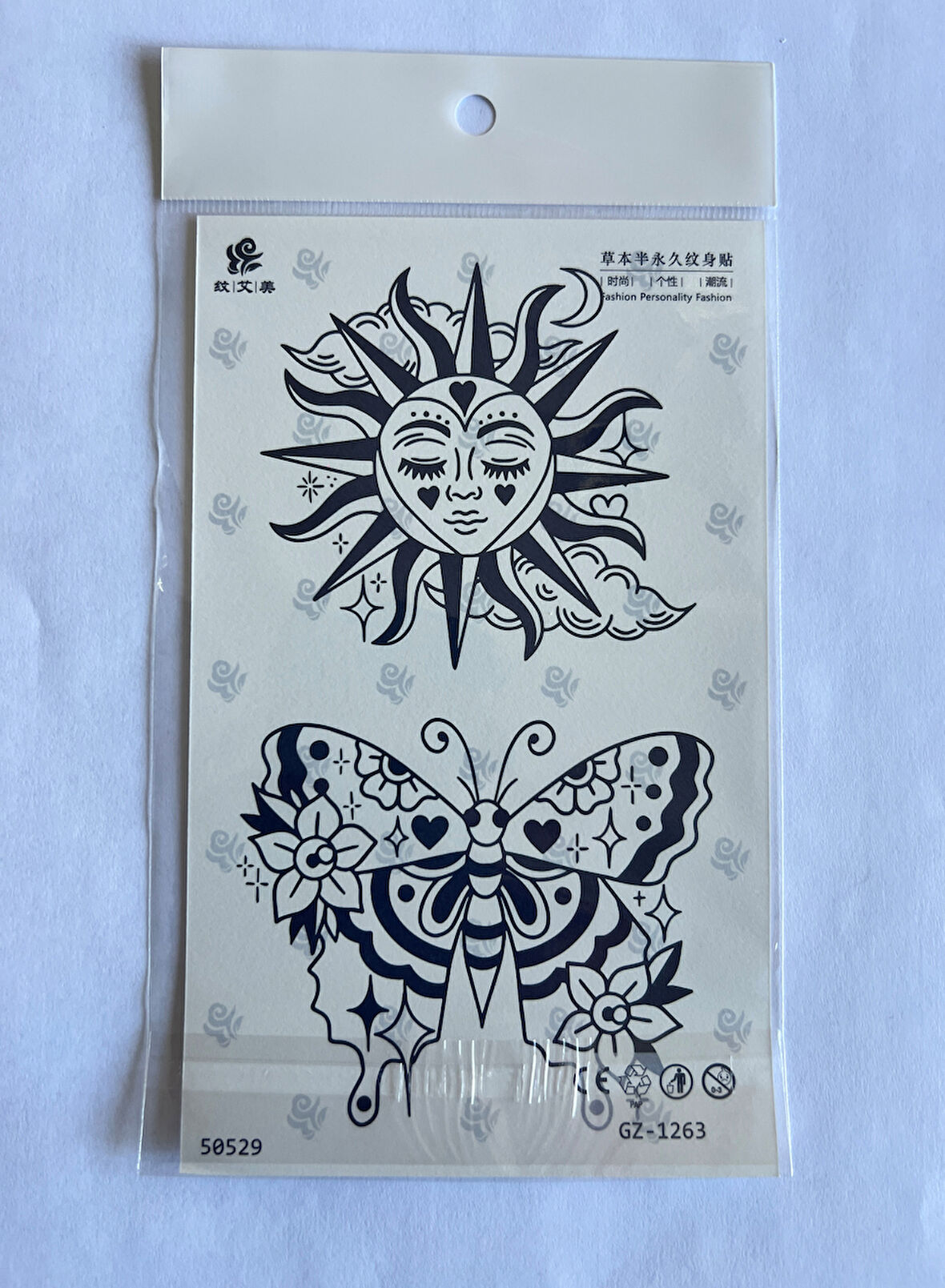 Kelebek Güneş 18x11 cm Yarı Kalıcı Geçici Dövme