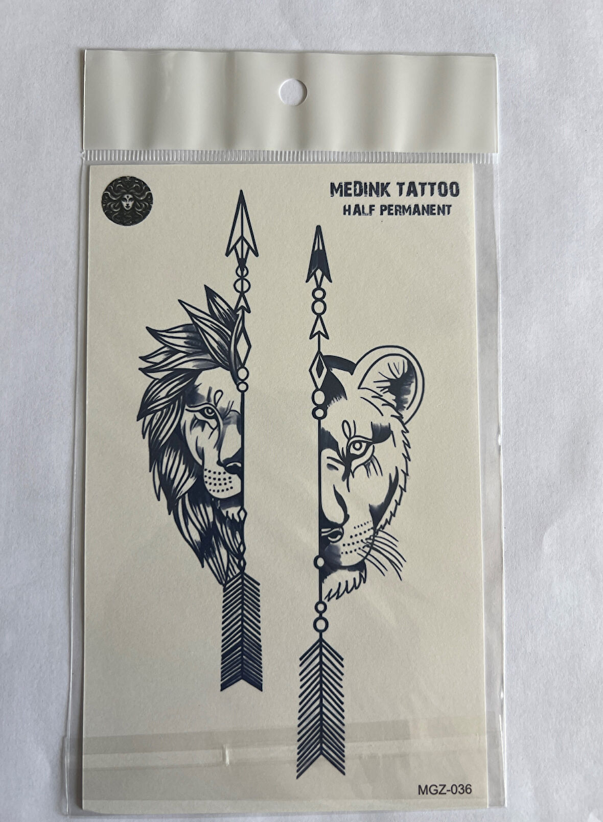 Çift Aslan 18x11 cm Yarı Kalıcı Hayalet Geçici Dövme Yapıştırma Dövme