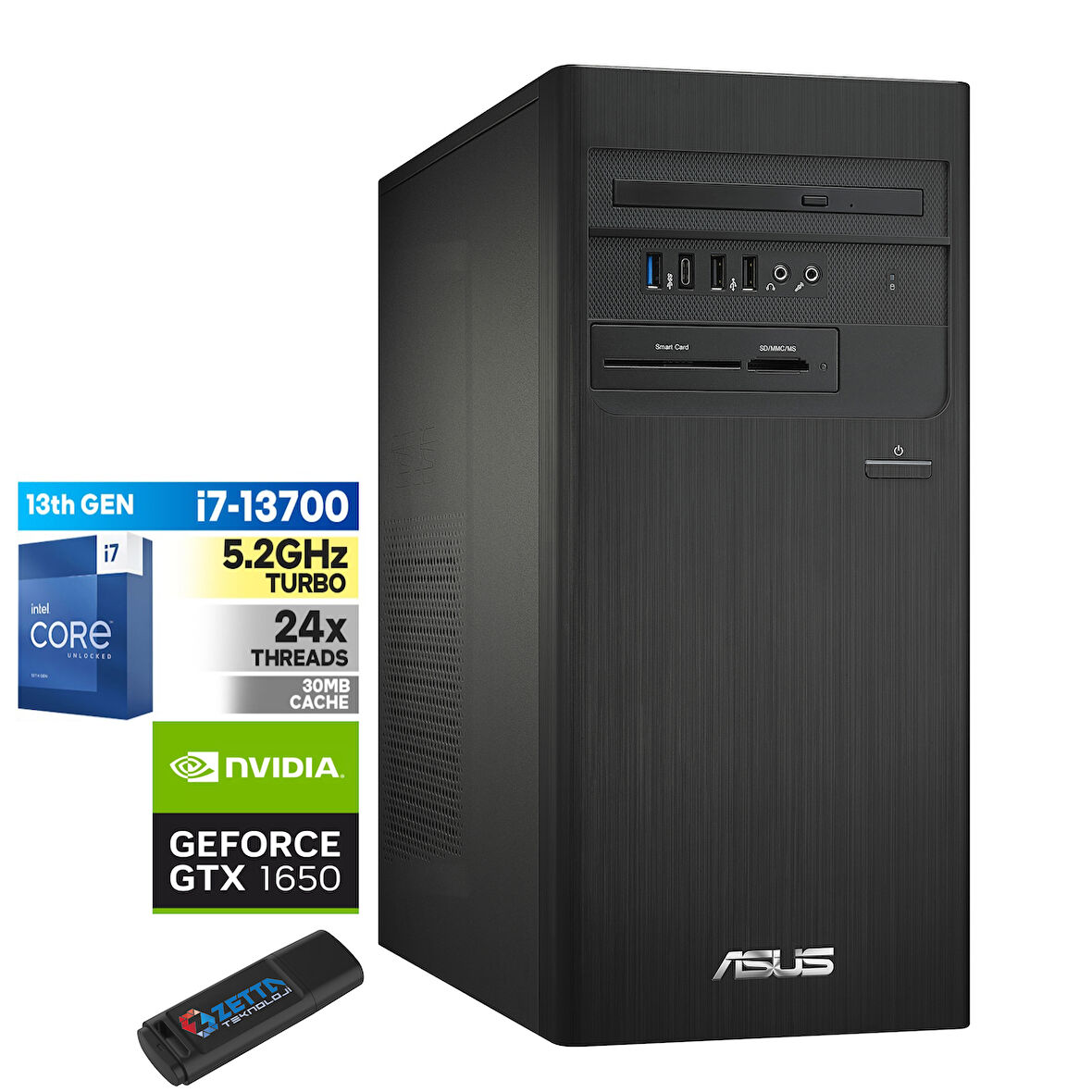 Asus S500TE-I7161TBB0D Intel I7-13700 64GB 2tb SSD 4GB/GTX1650 WINDOWS11PRO Masaüstü Blgisayar C1S500TE-I7161TBB0D59+ZETTAUSBBELLEK