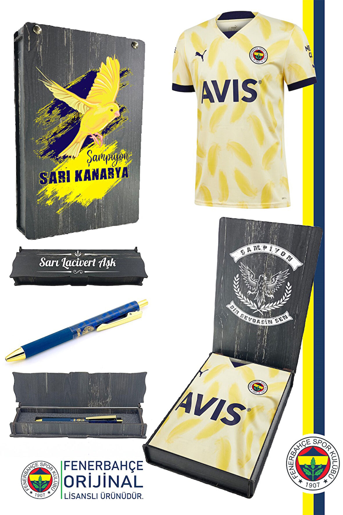Fenerbahçe Orijinal Forma Kalem Hediyeli Özel Tasarım Hediyelik Ahşap Kutulu