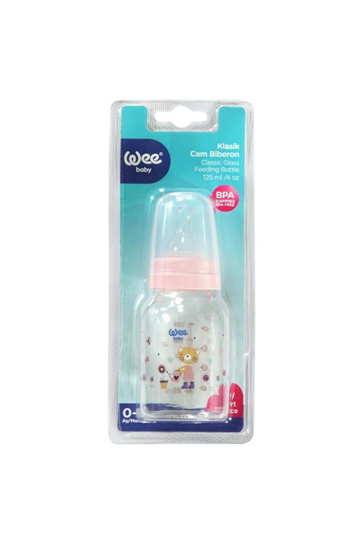 877 Klasik Cam Biberon 125 ml 0-6 Ay Pembe