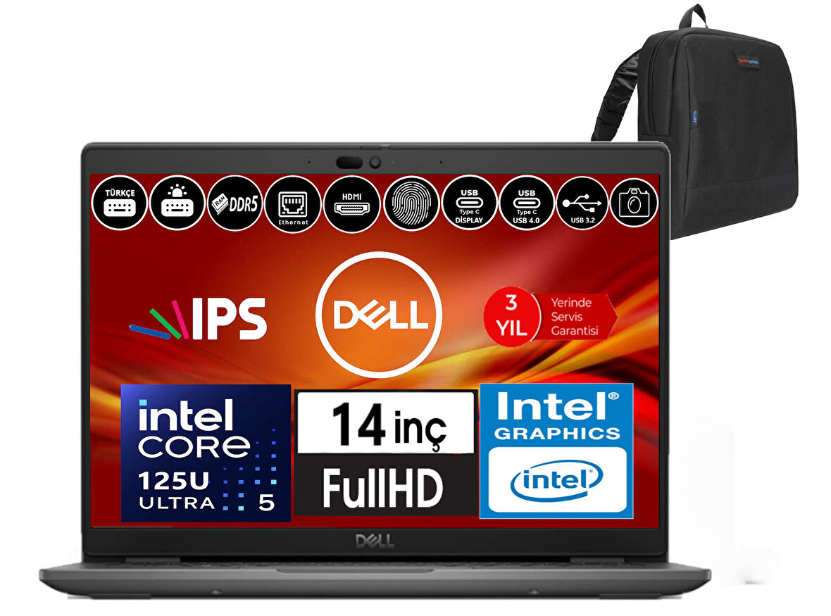 Dell Latitude 3450 Intel Core Ultra 5 125U 16GB Ddr5 256GB SSD 14" Fhd IPS WINDOWS11PRO Taşınabilir Bilgisayar WXCTO3450125_VP26+ZETTAÇANTA