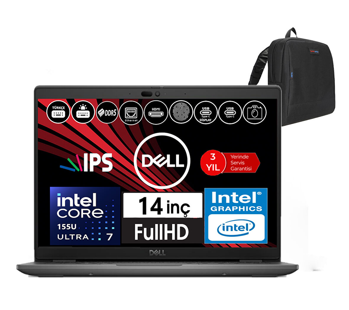 Dell Latitude 3450 Intel Core Ultra 7 155U 96GB Ddr5 1tb SSD 14" Fhd IPS WINDOWS11PRO Taşınabilir Bilgisayar WXCTO345015_VP48+ZETTAÇANTA