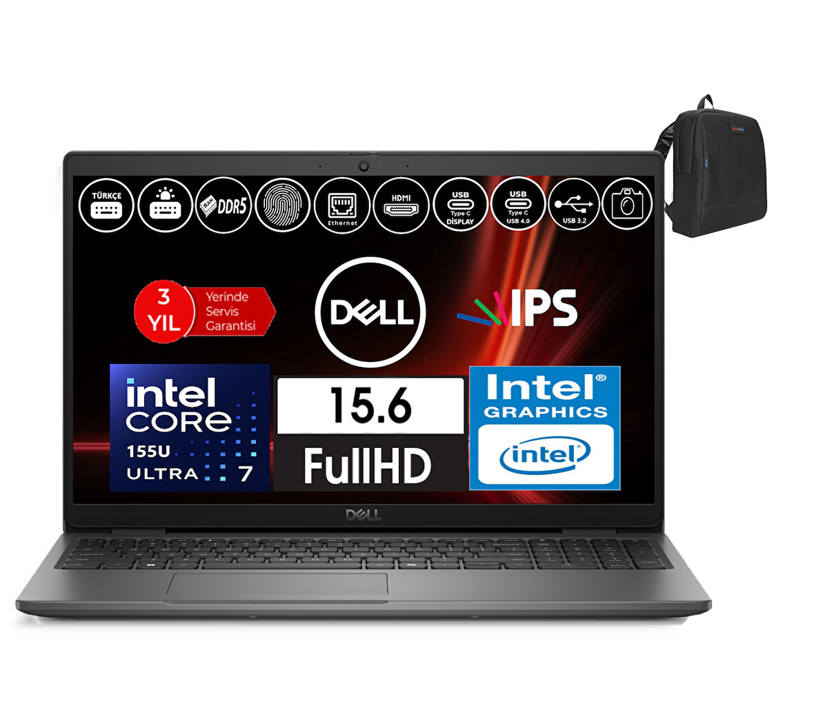 Dell Latitude 3550 Intel Core Ultra 7 155U 16GB Ddr5 512GB SSD  15.6" Fhd IPS WINDOWS11PRO Taşınabilir Bilgisayar WXCTO355015_VP27+ZETTAÇANTA