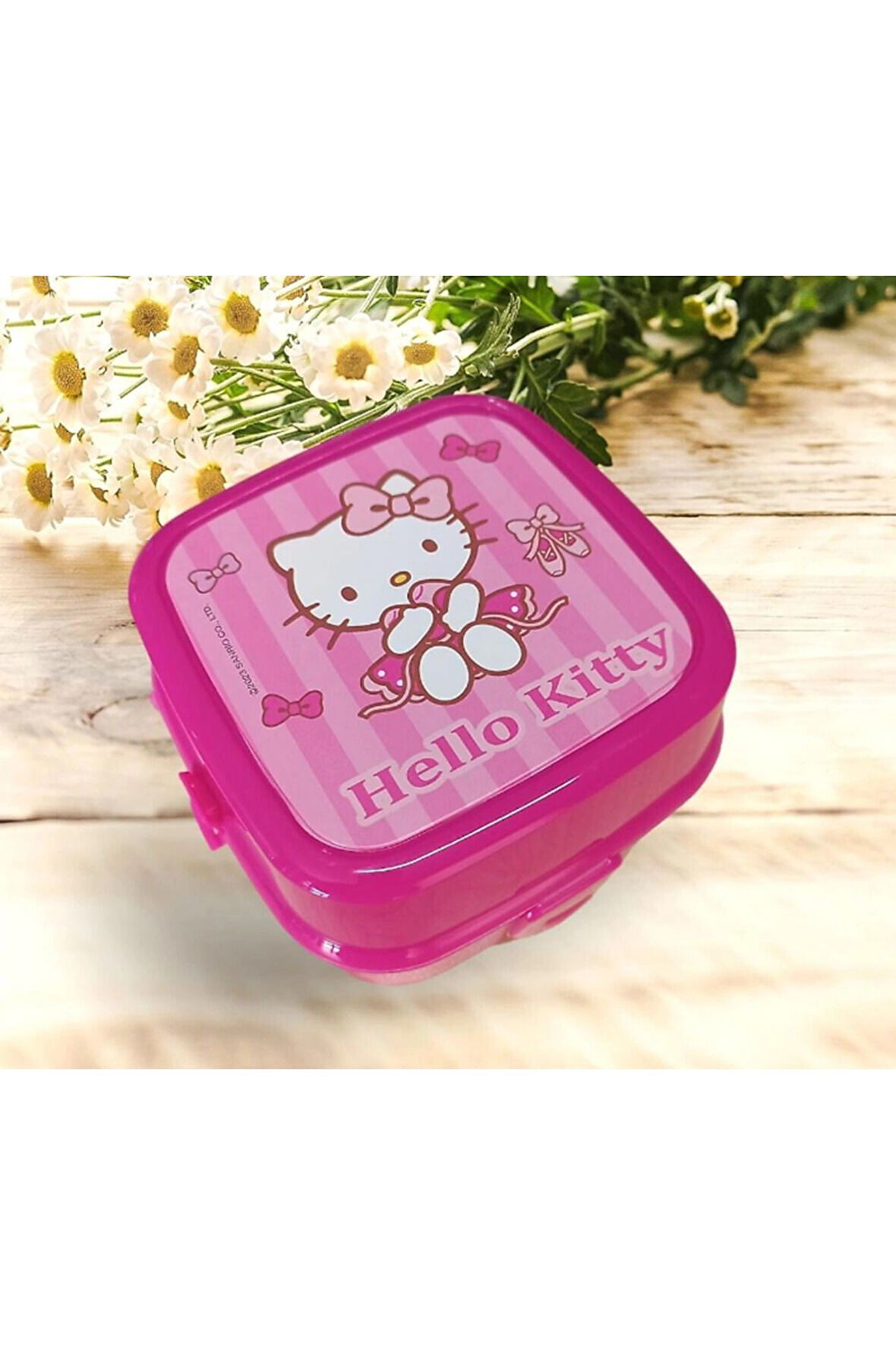 Hello Kitty Lisanslı Lila  3 Bölmeli Kaşık Çatallı Çocuk Okul Saklama Kabı Beslenme Kutusu