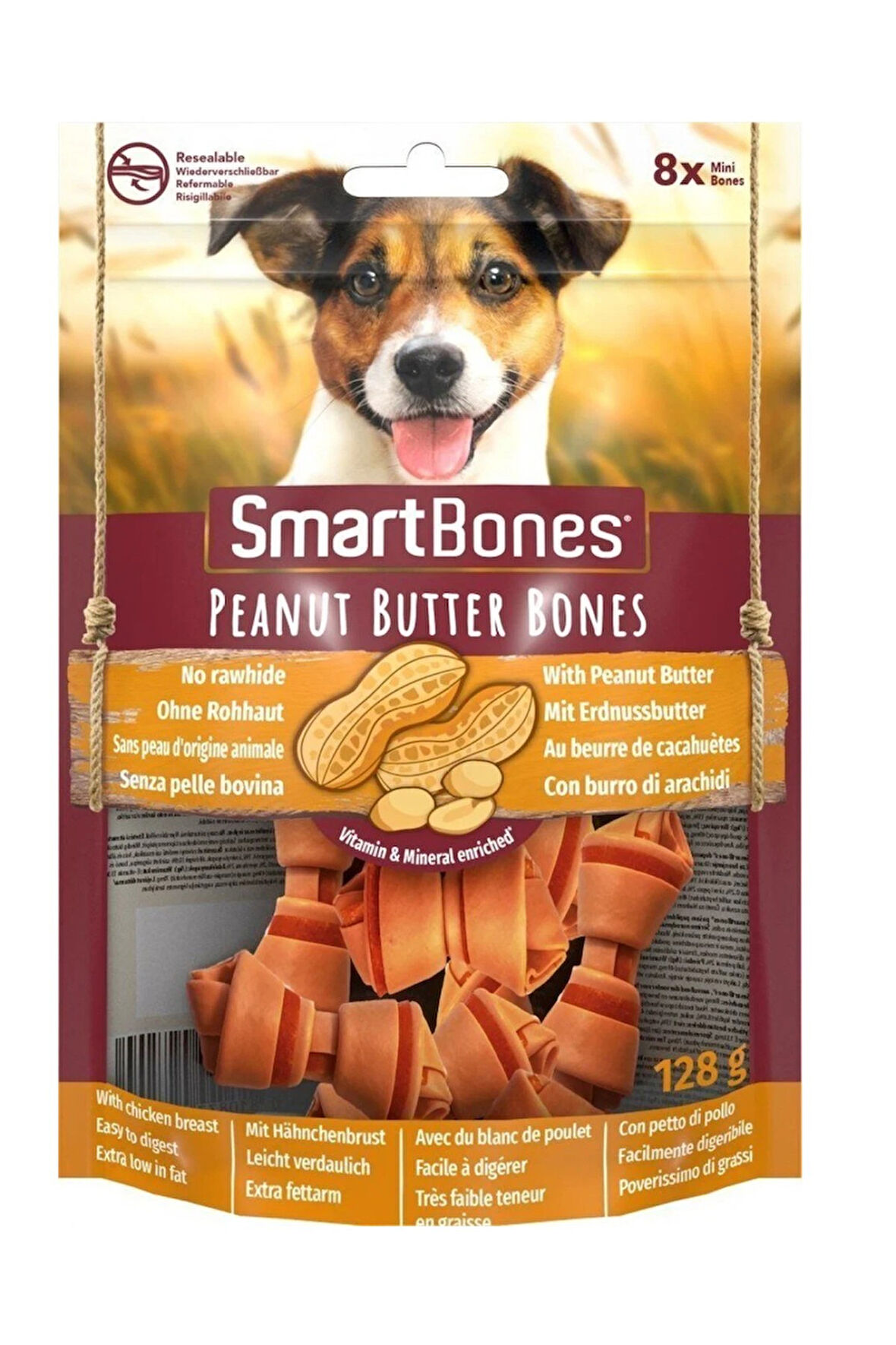 Smartbones Tavuklu ve Fıstık Ezmeli Mini Kemik 8 Li 128 Gr.