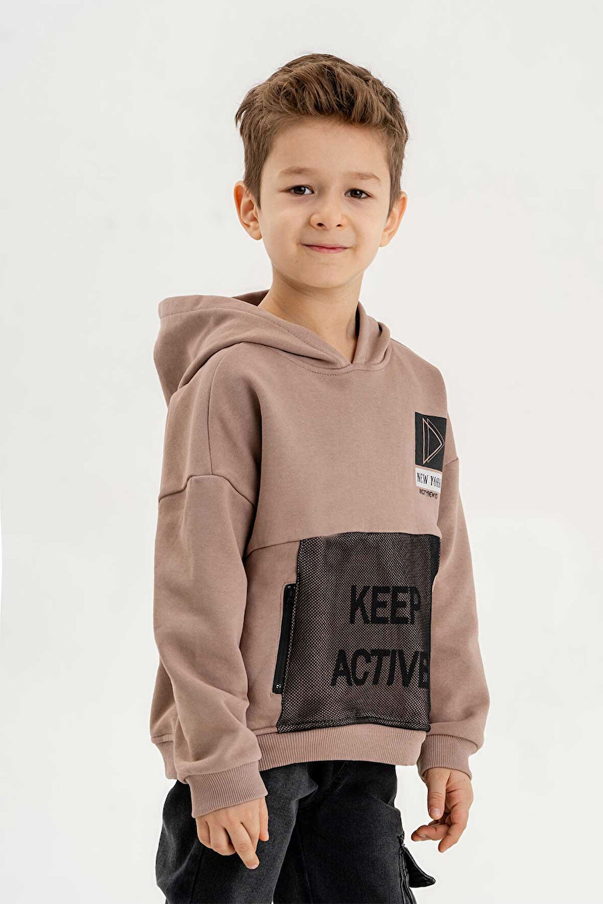 Kapüşonlu Fermuar Detaylı Üç İplik Erkek Çocuk Sweatshirt