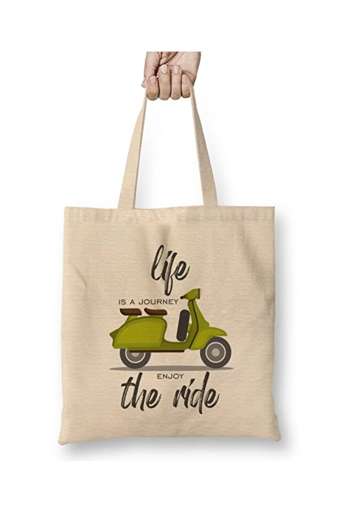 Vespa Journey Beyaz Bez Çanta Uzun Saplı Alışveriş Çantası Plaj Çantası