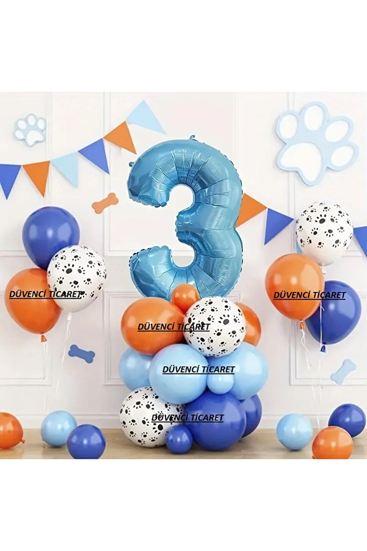 MAVİ RAKAMLI PATİ BALONLU YAŞ BALON SET