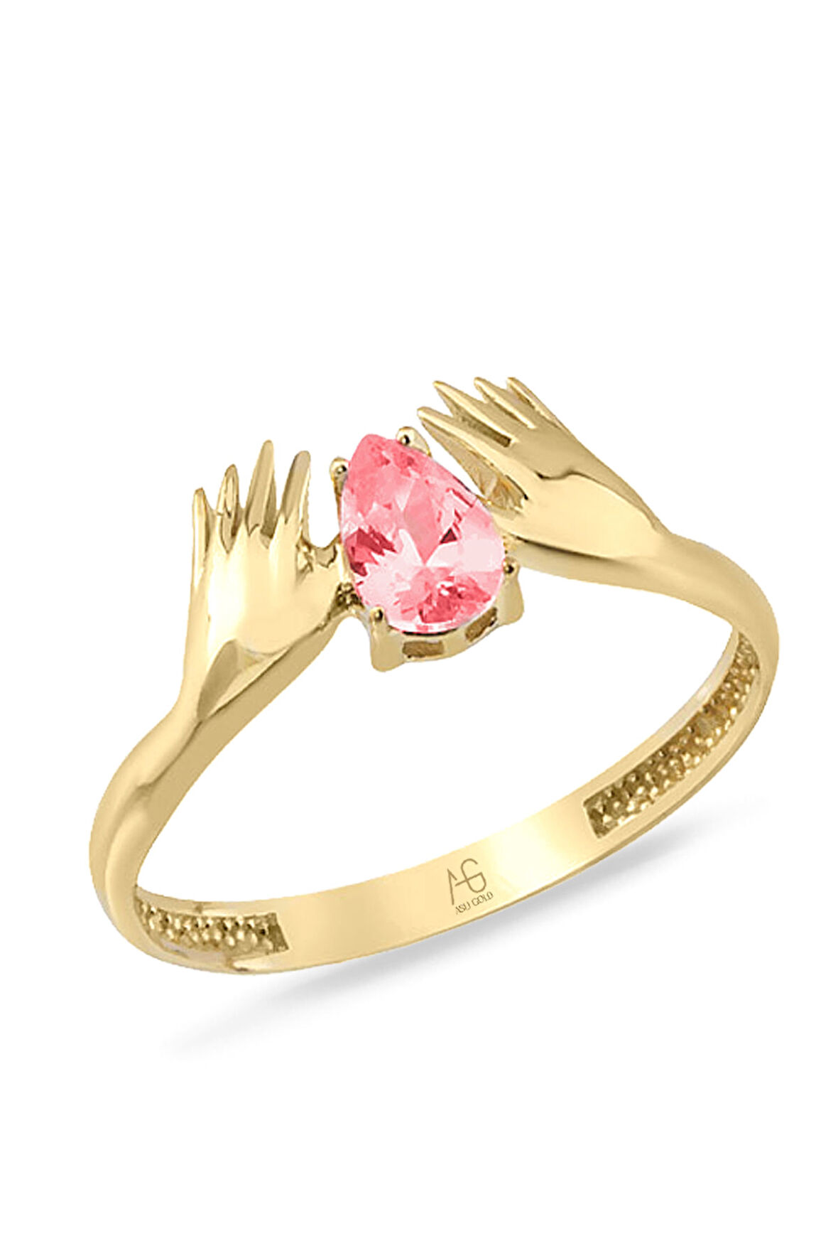 Damla Taş Detaylı Altın El Yüzük