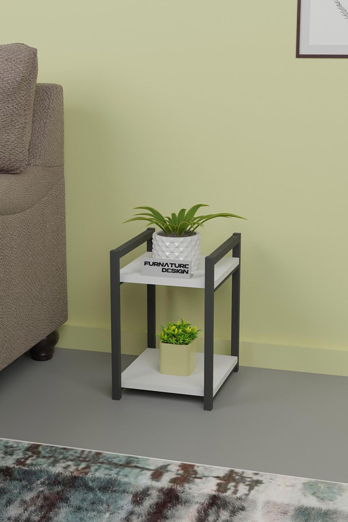 CMK Store Metal Ahşap Dekoratif Çok Amaçlı Raf 2 Katlı Banyo Mutfak Rafı Çiçeklik Organizer Beyaz