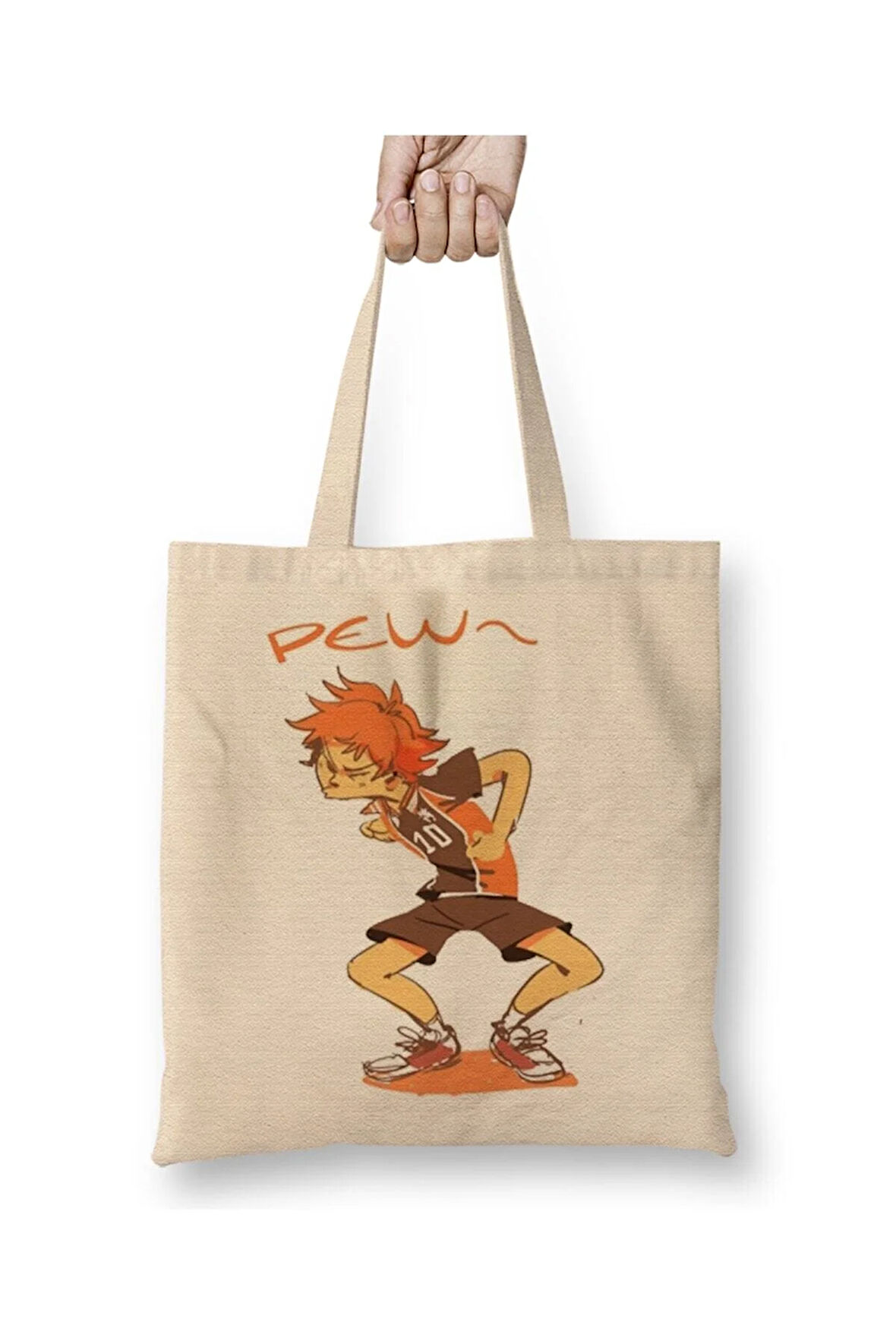 Anime Haikyuu Hinata Chibi Pegatina Beyaz Bez Çanta Uzun Saplı Alışveriş Çantası Plaj Çantası