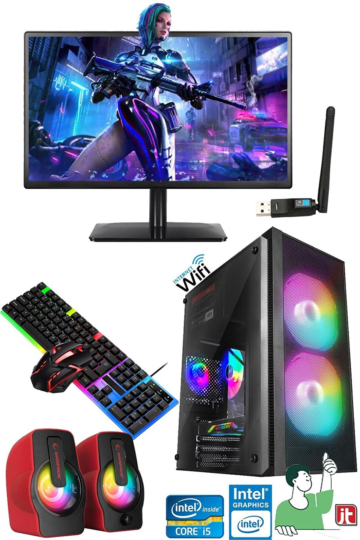 J-TECH R278 i5 6400 3.30Ghz 16GB DDR4 RAM 256GB SSD 19 inç FHD Monitör  Wi-Fi Masaüstü Bilgisayar