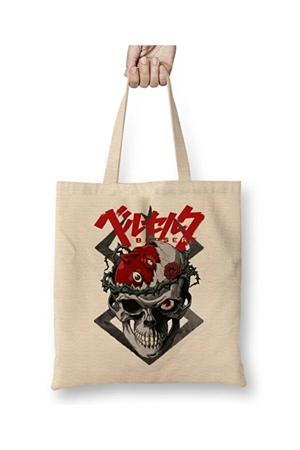 Berserk Skull Anime Bez Çanta Uzun Saplı Alışveriş Çantası Plaj Çantası