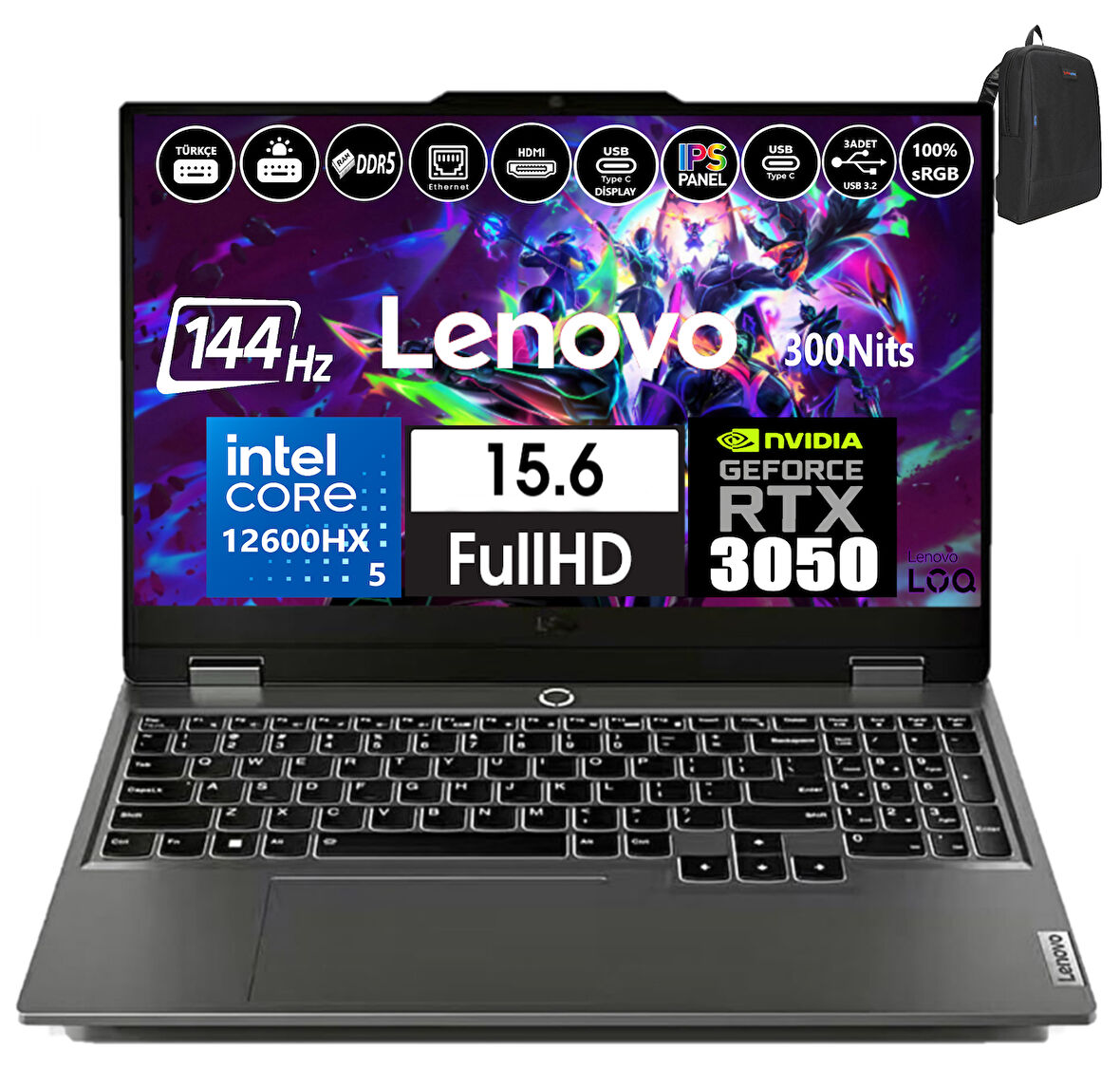 Lenovo Loq 15IAX9 Intel Core I5 12600HX 32GB Ddr5 4tb SSD 6GB/RTX3050 WINDOWS11HOME 15.6" 144Hz Fhd IPS 300NIT Taşınabilir Bilgisayar 883GS00PDTR28+WEBLEGELSINÇANTA