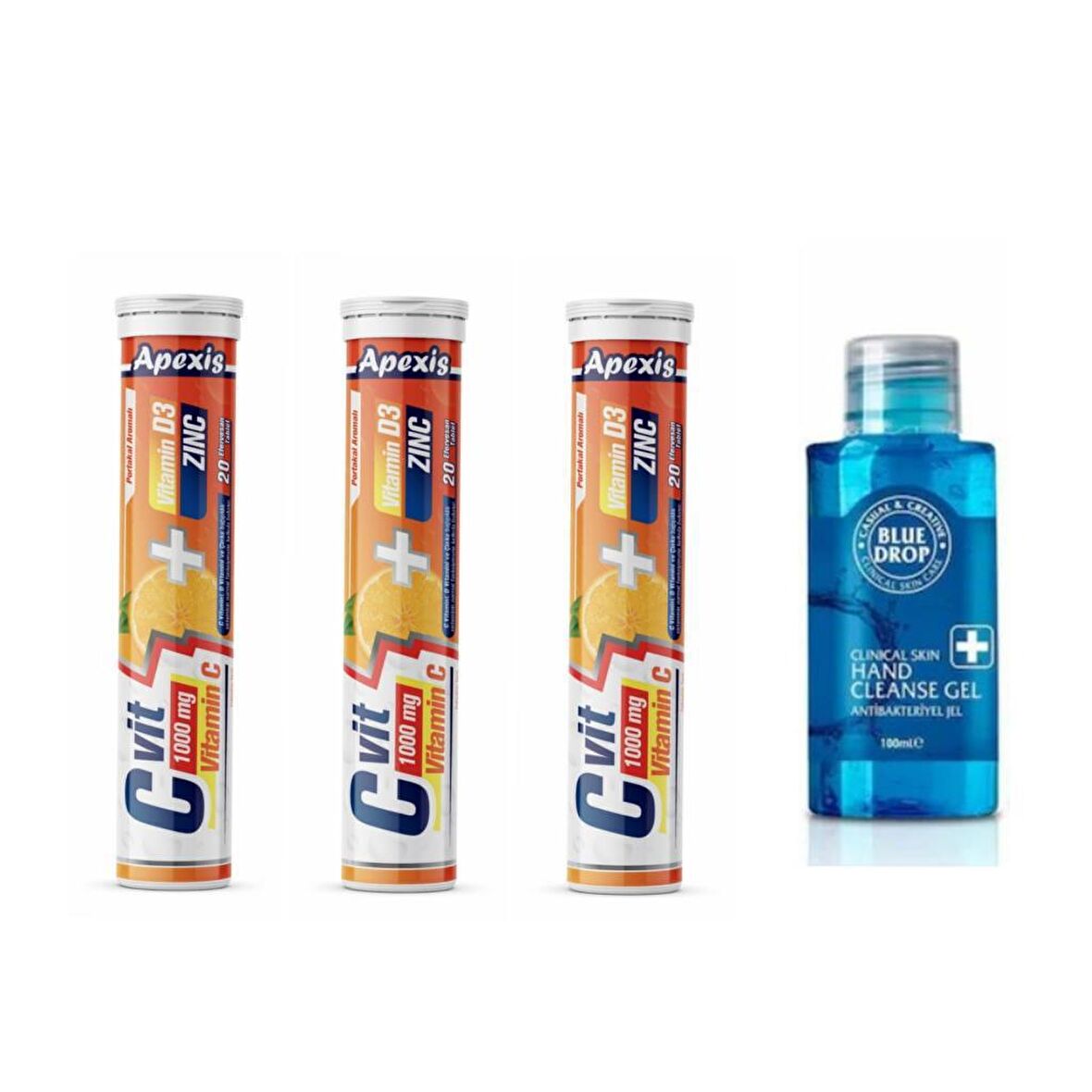 APEXİS C VİTAMİNİ 1000 mg D VİTAMİNİ,ÇİNKO 20 EFERVESAN TB X 3 ADET (100 ML EL DEZENFEKTANI)