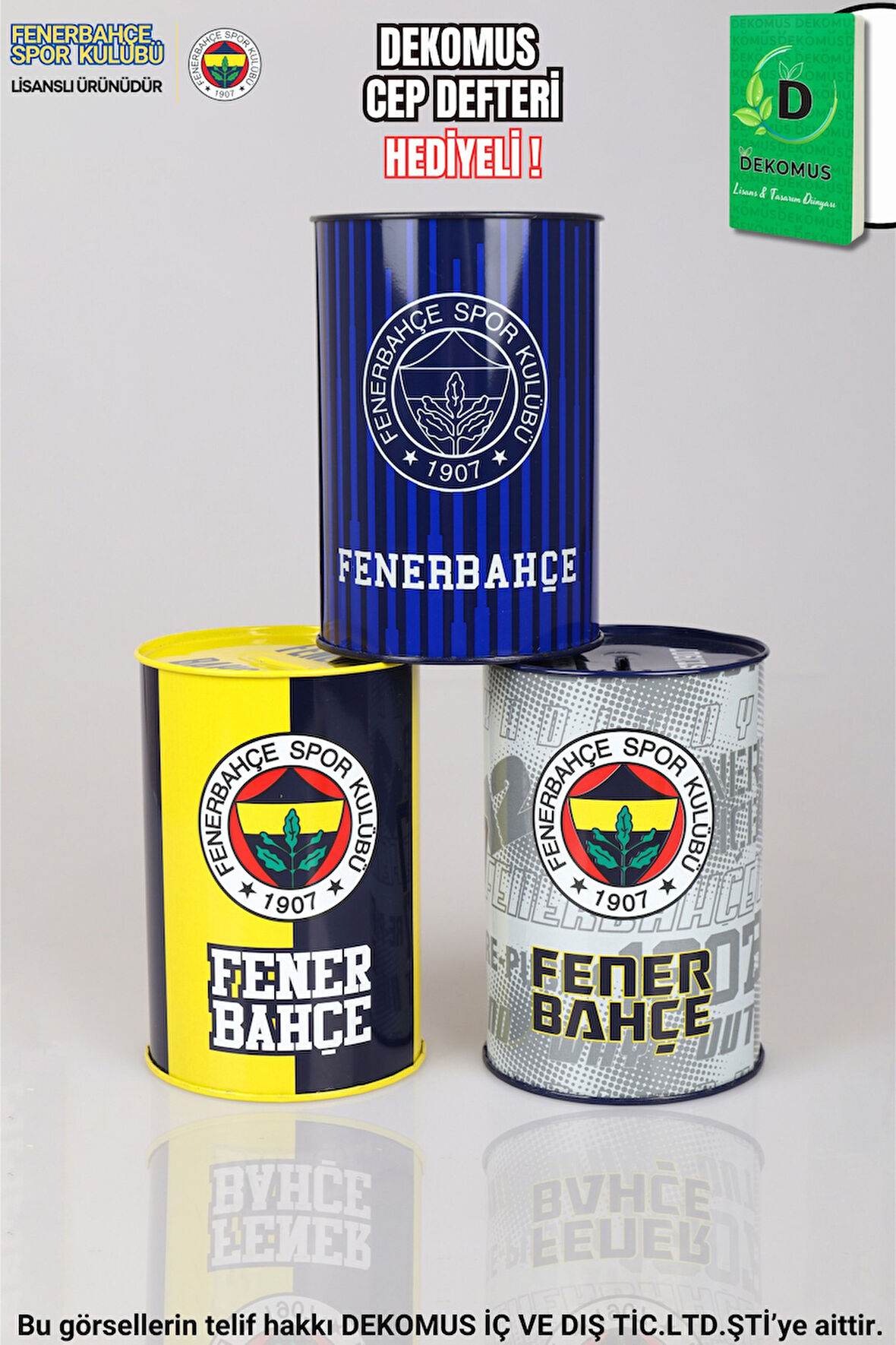 "DEKOMUS CEP DEFTERİ HEDİYELİ" YENİ SEZON LİSANSLI TEKLİ BÜYÜK BOY FENERBAHÇE METAL KUMBARA 