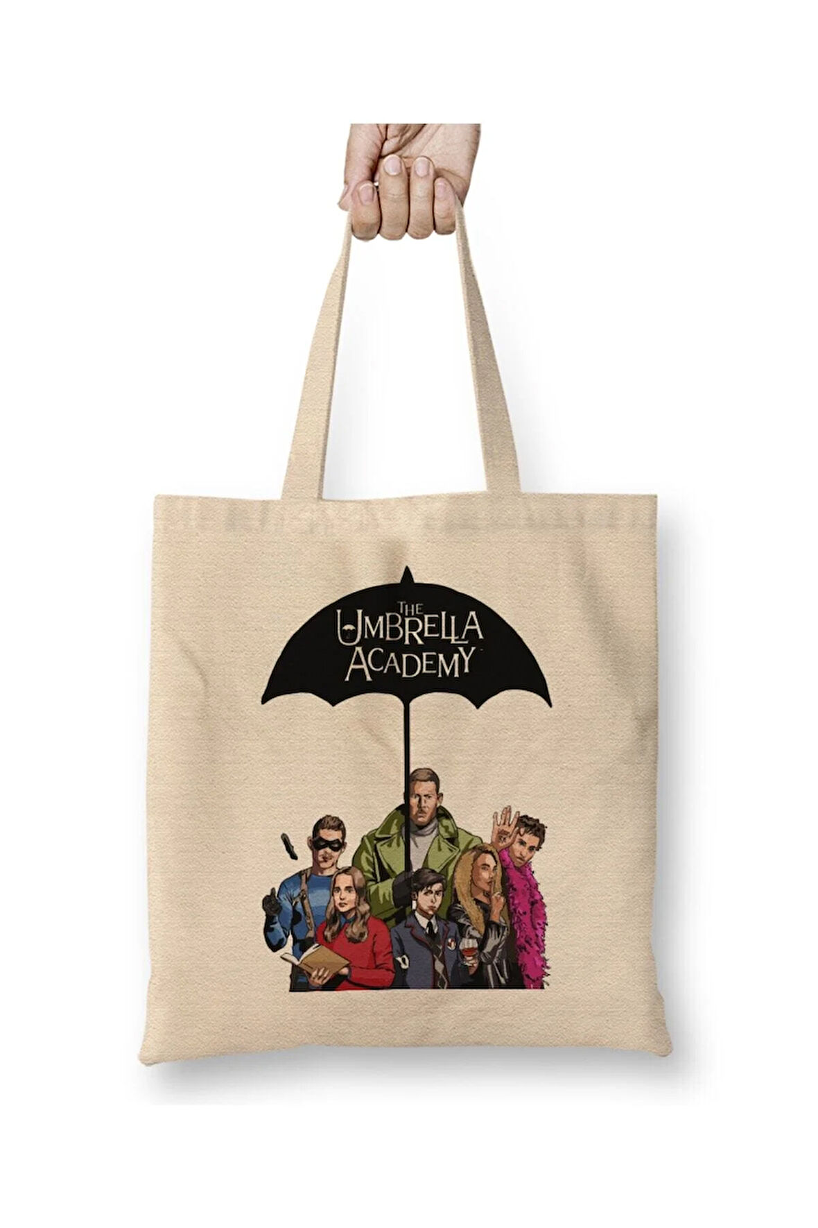 The Umbrella Academy Beyaz Bez Çanta Uzun Saplı Alışveriş Çantası Plaj Çantası