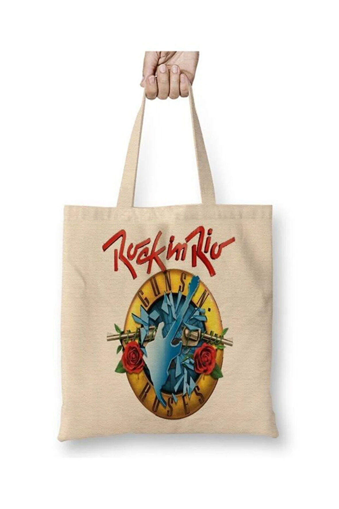 Rock In Rio 2017 Guns N' Roses Bez Çanta Uzun Saplı Alışveriş Çantası Plaj Çantası