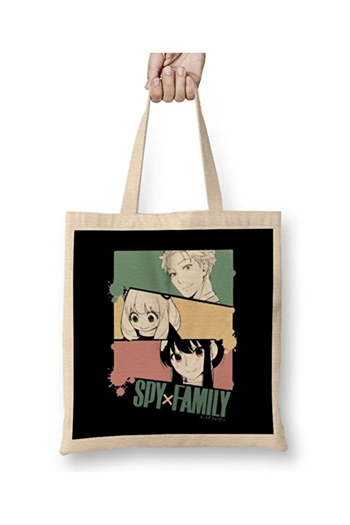 Spy X Family Main Characters Loid Yor Anya Bez Çanta Uzun Saplı Alışveriş Çantası