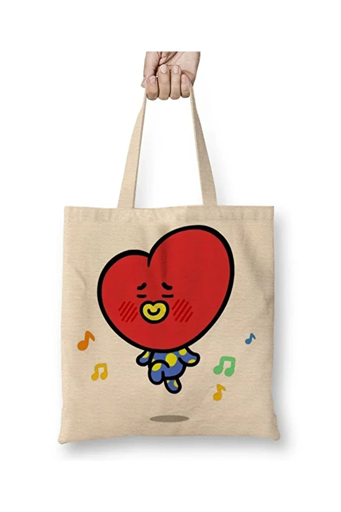 Bt21 Tata Bts Beyaz Bez Çanta Uzun Saplı Alışveriş Çantası Plaj Çantası