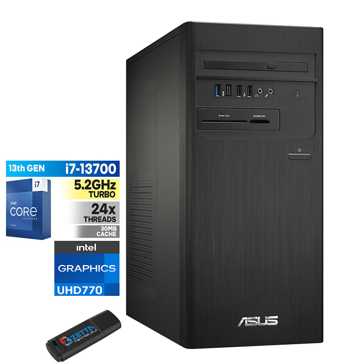 Asus S500TE-I7161TBB0D Intel I7-13700 16GB 1tb SSD WINDOWS11PRO Masaüstü Blgisayar A1S500TE-I7161TBB0D48+ZETTAUSBBELLEK