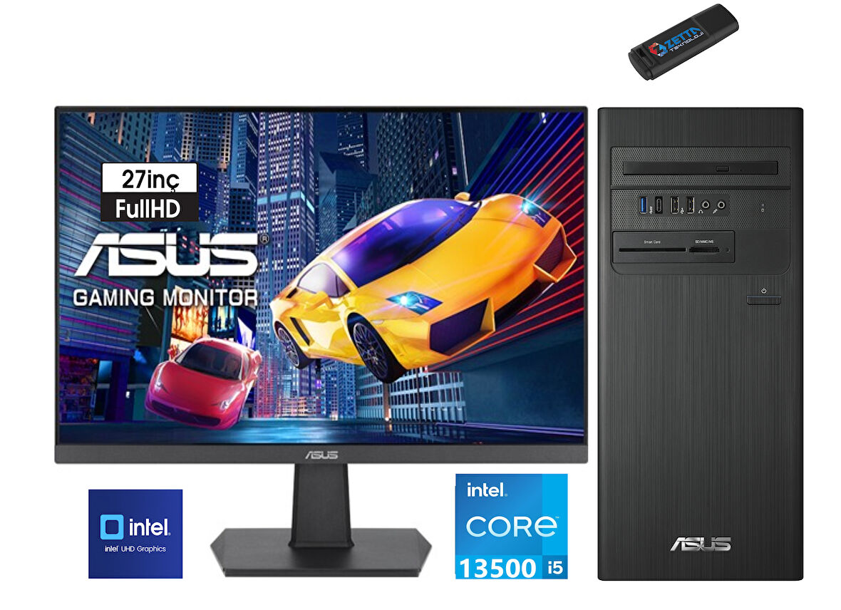 Asus Expertcenter Intel I5 13500 16GB 2tb SSD UHD 770 Fhd 27" Monitör WINDOWS11PRO Masaüstü Blgisayar G1S500TE-5135000020W49+ZETTAUSBBELLEK