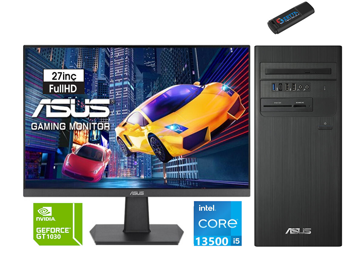 Asus Expertcenter Intel I5 13500 32GB 512GB SSD 4GB/GT1030 27" Monitör WINDOWS11PRO Masaüstü Blgisayar H1S500TE-5135000020W52+ZETTAUSBBELLEK