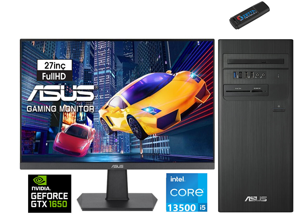 Asus Expertcenter Intel I5 13500 32GB 256GB SSD 4GB/GTX1650 27" Monitör WINDOWS11HOME Masaüstü Blgisayar J1S500TE-5135000020W31+ZETTAUSBBELLEK