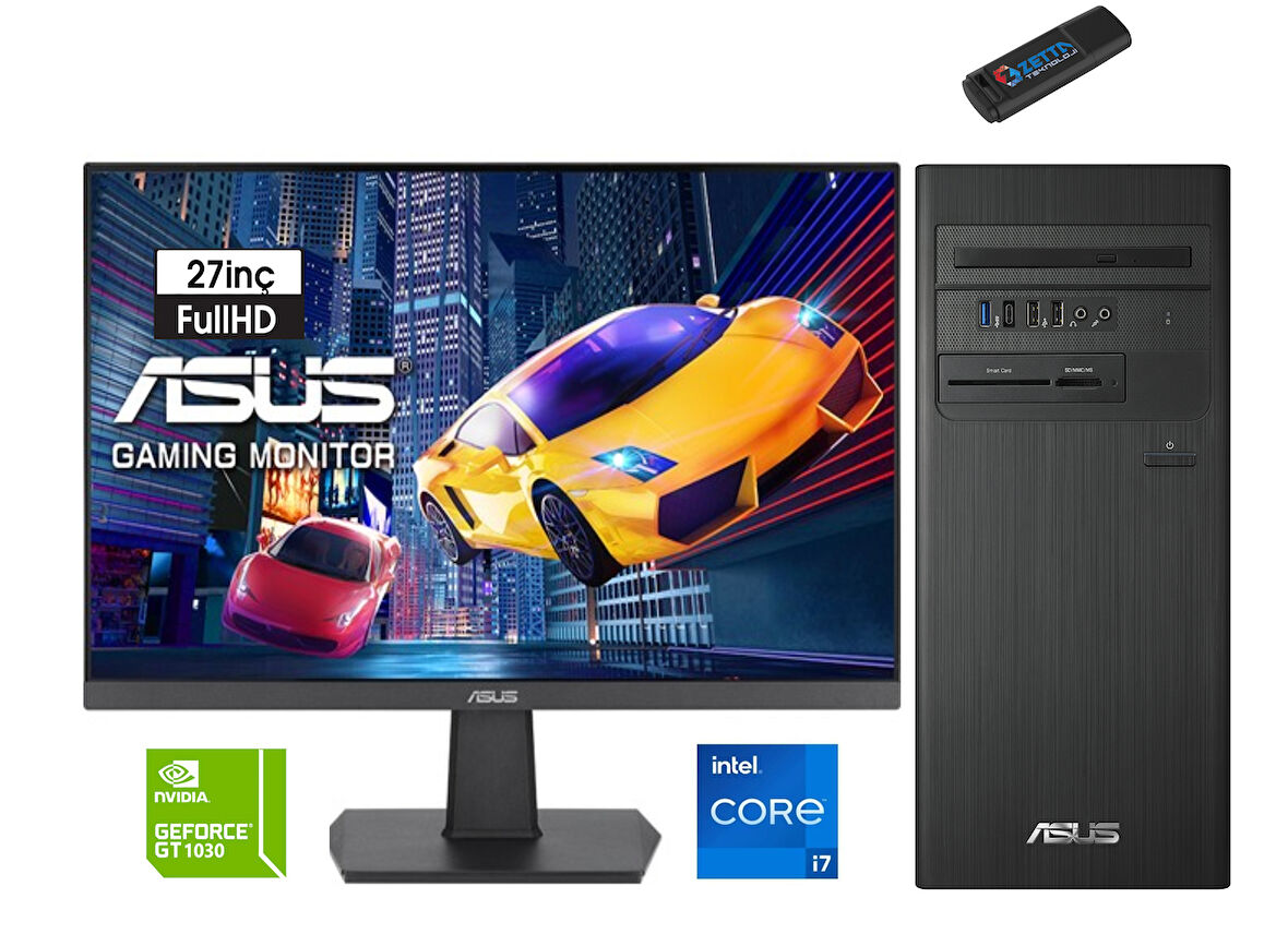 Asus S500TE-I7161TBB0D Intel I7-13700 64GB 1tb SSD 4GB/GT1030 WINDOWS11PRO 23.8 Monitör Masaüstü Blgisayar E1S500TE-I7161TBB0D58+ZETTAUSBBELLEK