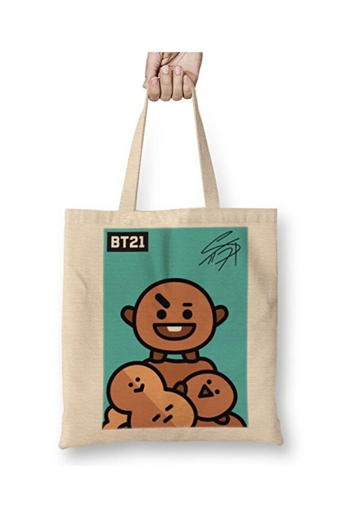 Bt21 Shooky Bts Beyaz Bez Çanta Uzun Saplı Alışveriş Çantası Plaj Çantası