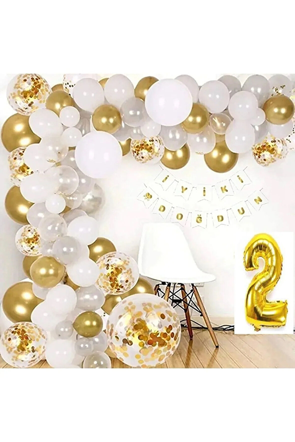 0-9 Yaş Balon Zinciri Seti Gölge Altın Balon Dekorasyon