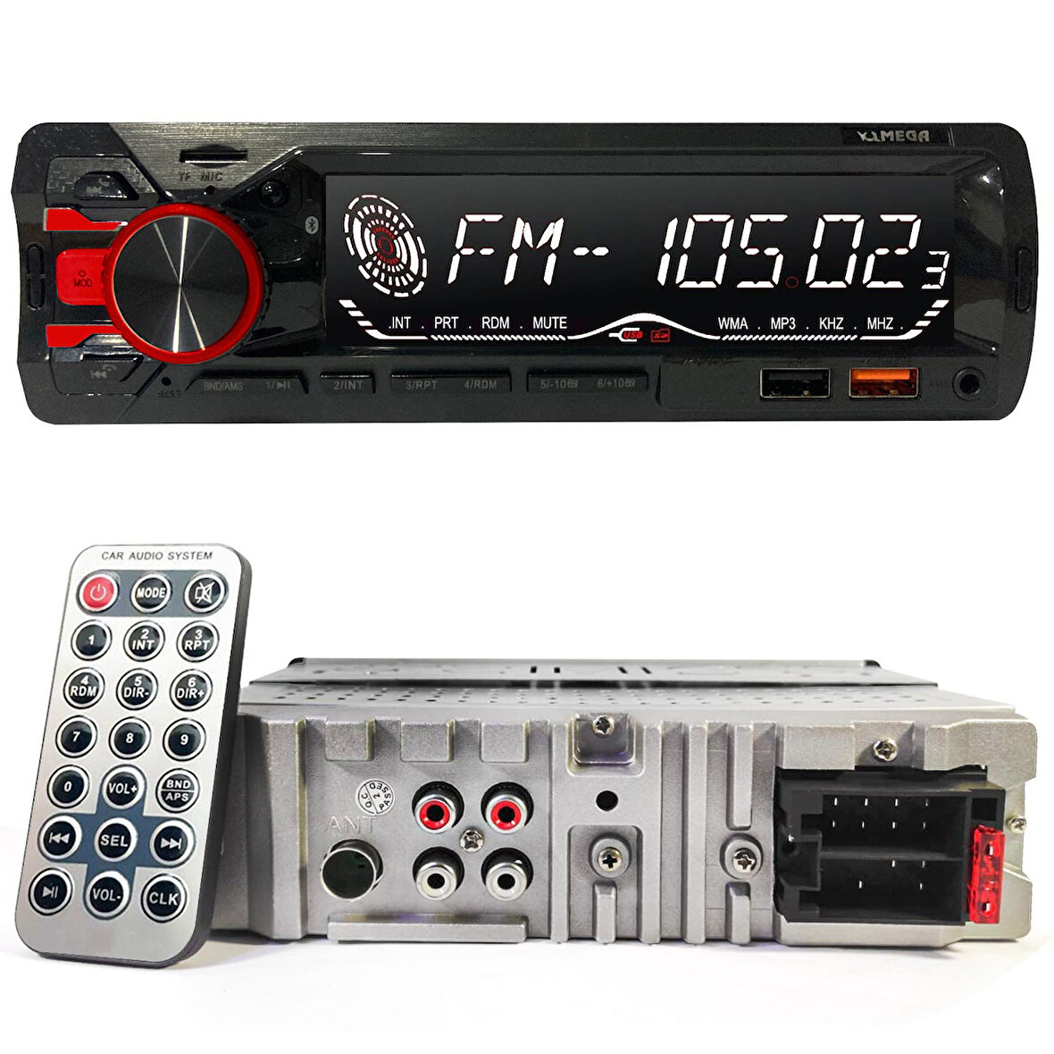 MEGA VM-948 Oto Teyp 4X60 Watt Bluetooth Büyük Ekran 2xUsb Sd Fm Aux 7 Renk