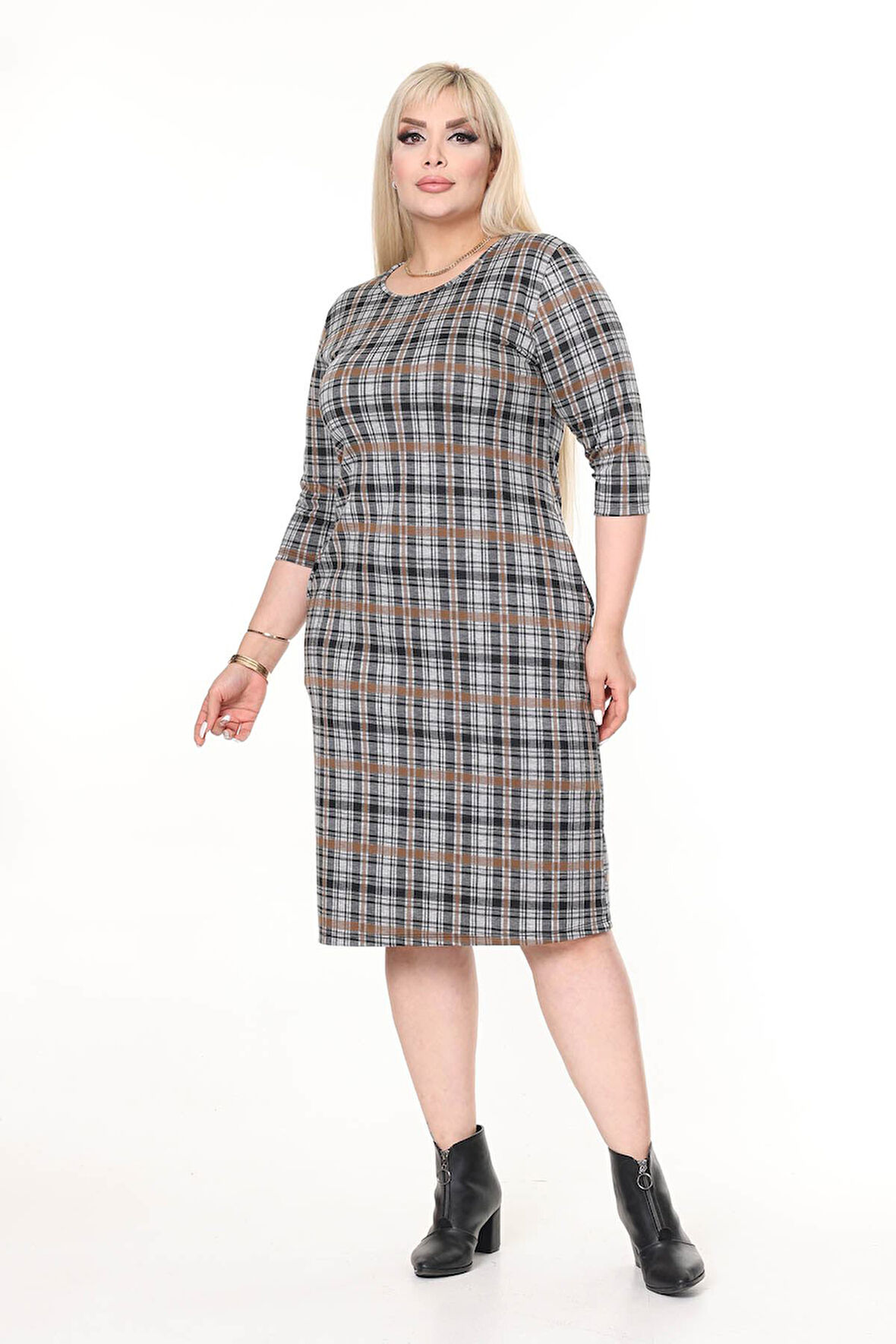 Çift Cepli Kışlık Büyük Beden Esnek Elbise 28A-2623