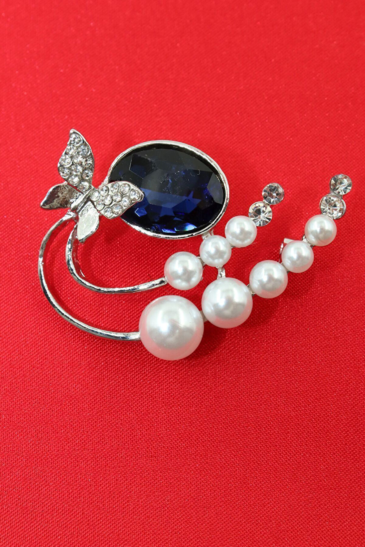 Safir Taşlı Incili Kelebek Broş. Taşlı Broş, Incili Broş. Yaka Iğnesi Broş. Kadın Broş. Kelebek Broş