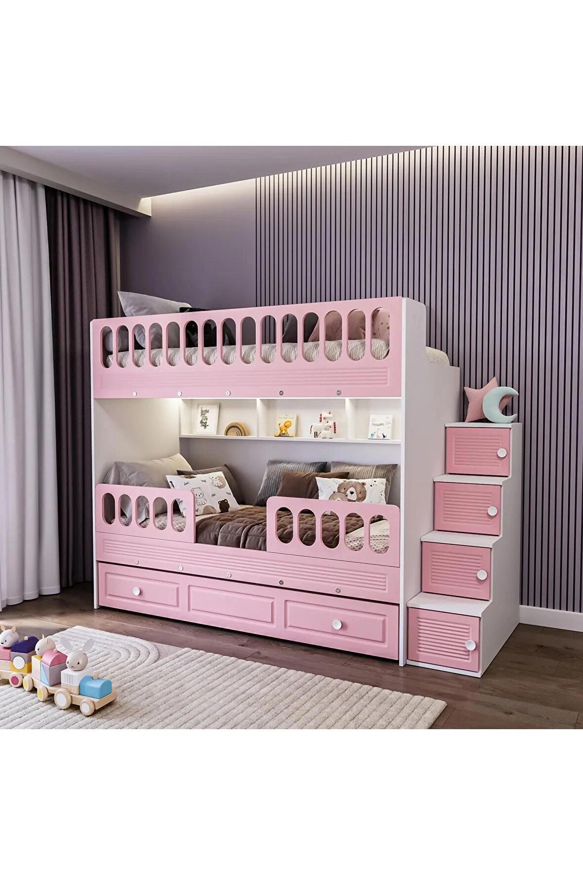 Panjur Yavrulu Ranza Pembe & Beyaz Çelik Destekli MDF Membran Kaplama %100 MDF