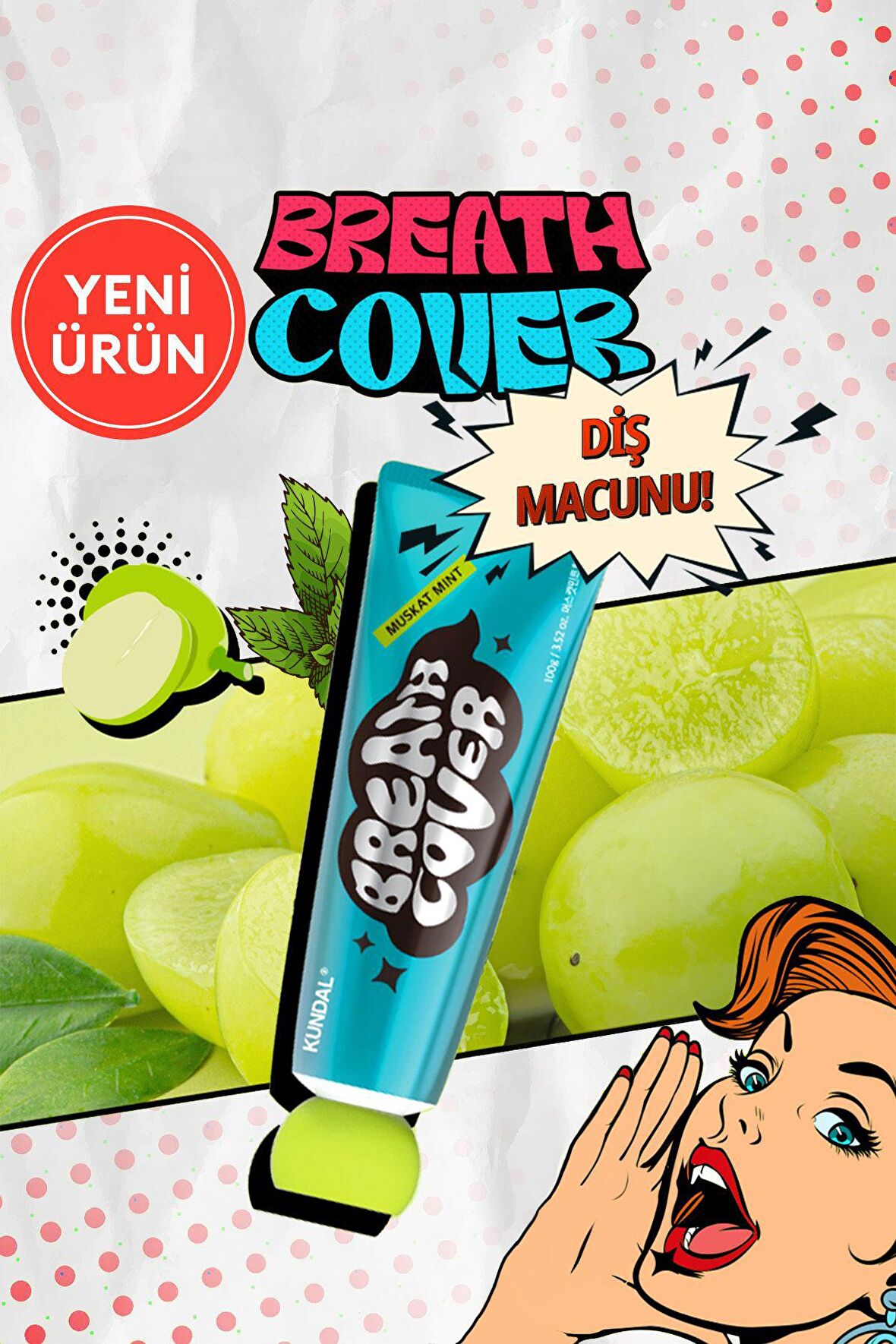 Bitkisel Özlü, Nane Aromalı Diş Macunu KUNDAL Deep Breath Cover Toothpaste (Muscat Mint)