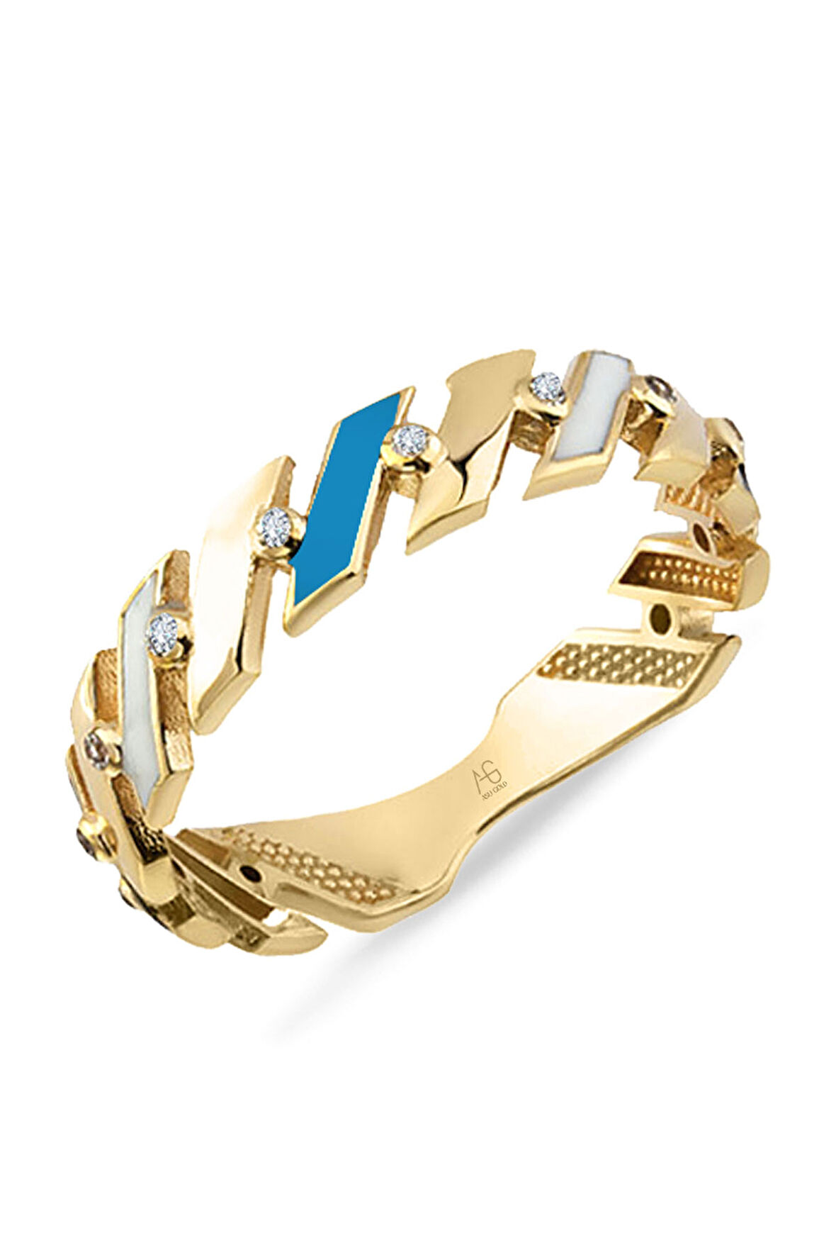 Blok Detay Mineli Altın Yüzük