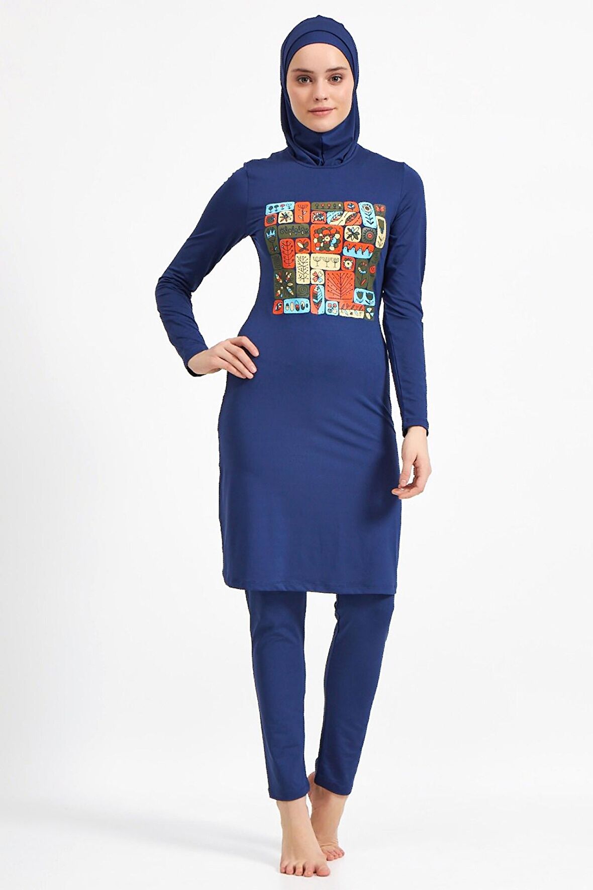 Maresiva Koyu Lacivert Likralı Tesettür Mayo